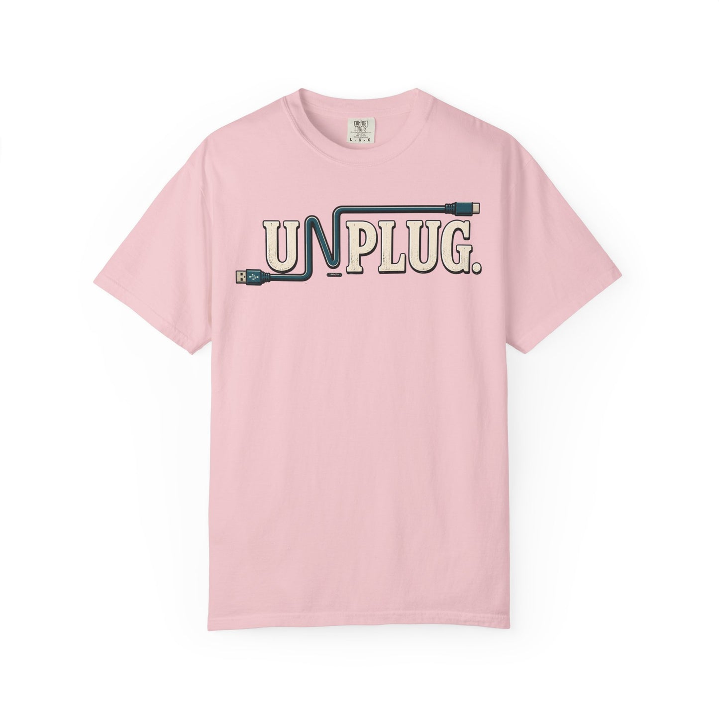 UNPLUG Graphic T-Shirt — Retro Cord Design "UNPLUG."