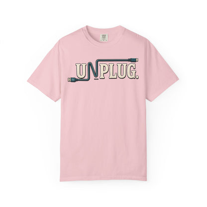 UNPLUG Graphic T-Shirt — Retro Cord Design "UNPLUG."
