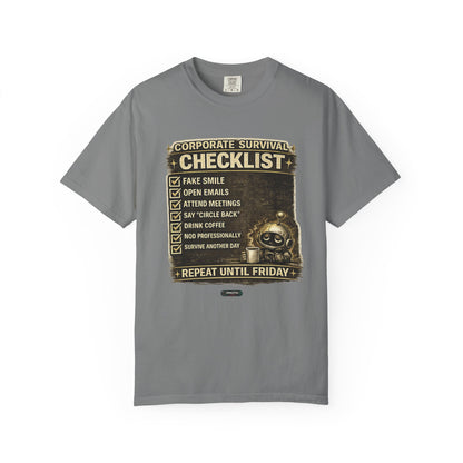 Corporate Survival Checklist T‑Shirt — Funny Office Humor Tee