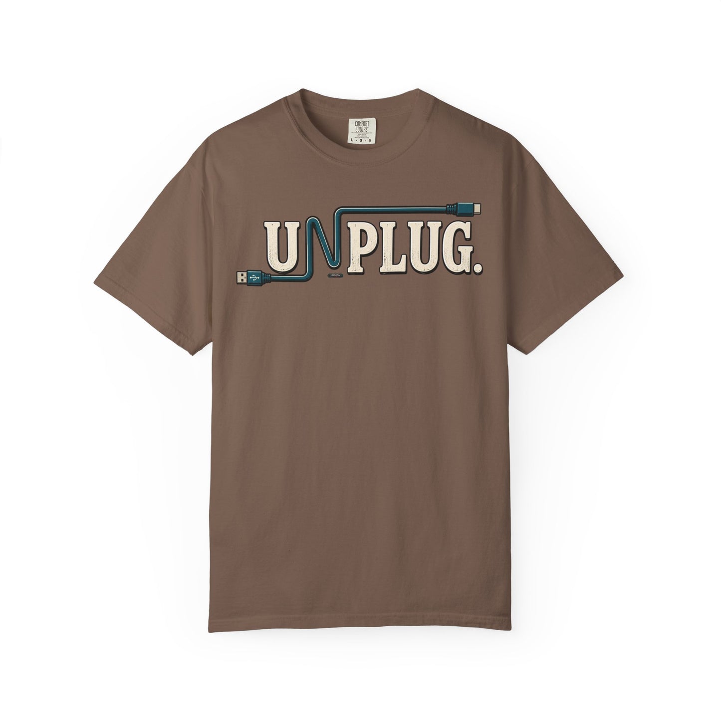 UNPLUG Graphic T-Shirt — Retro Cord Design "UNPLUG."