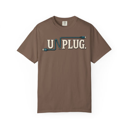 UNPLUG Graphic T-Shirt — Retro Cord Design "UNPLUG."