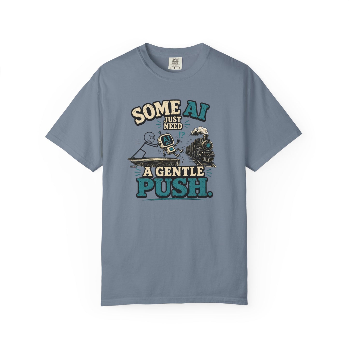 "Some AI Just Need A Gentle Push" Retro Robot Graphic Tee