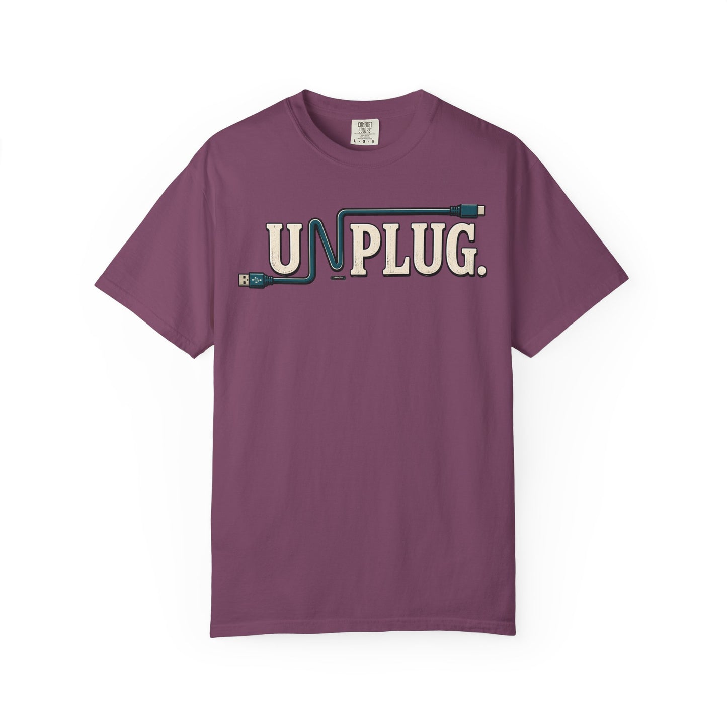 UNPLUG Graphic T-Shirt — Retro Cord Design "UNPLUG."