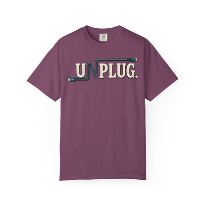 UNPLUG Graphic T-Shirt — Retro Cord Design "UNPLUG."