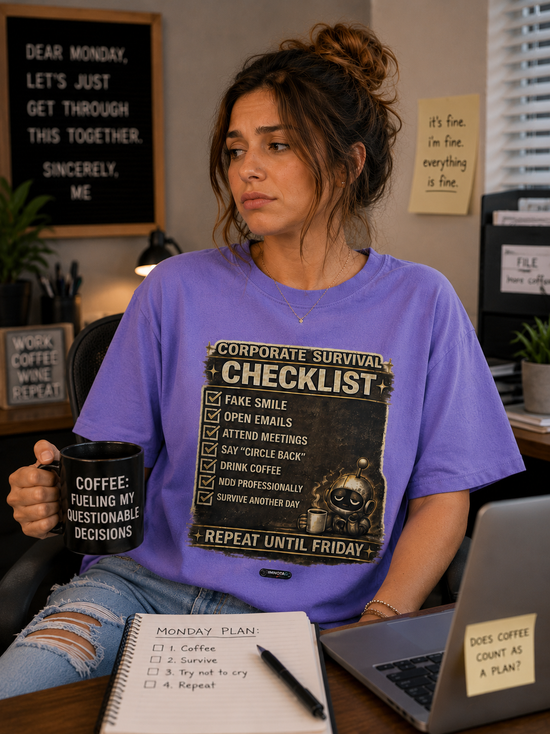 Corporate Survival Checklist T‑Shirt — Funny Office Humor Tee